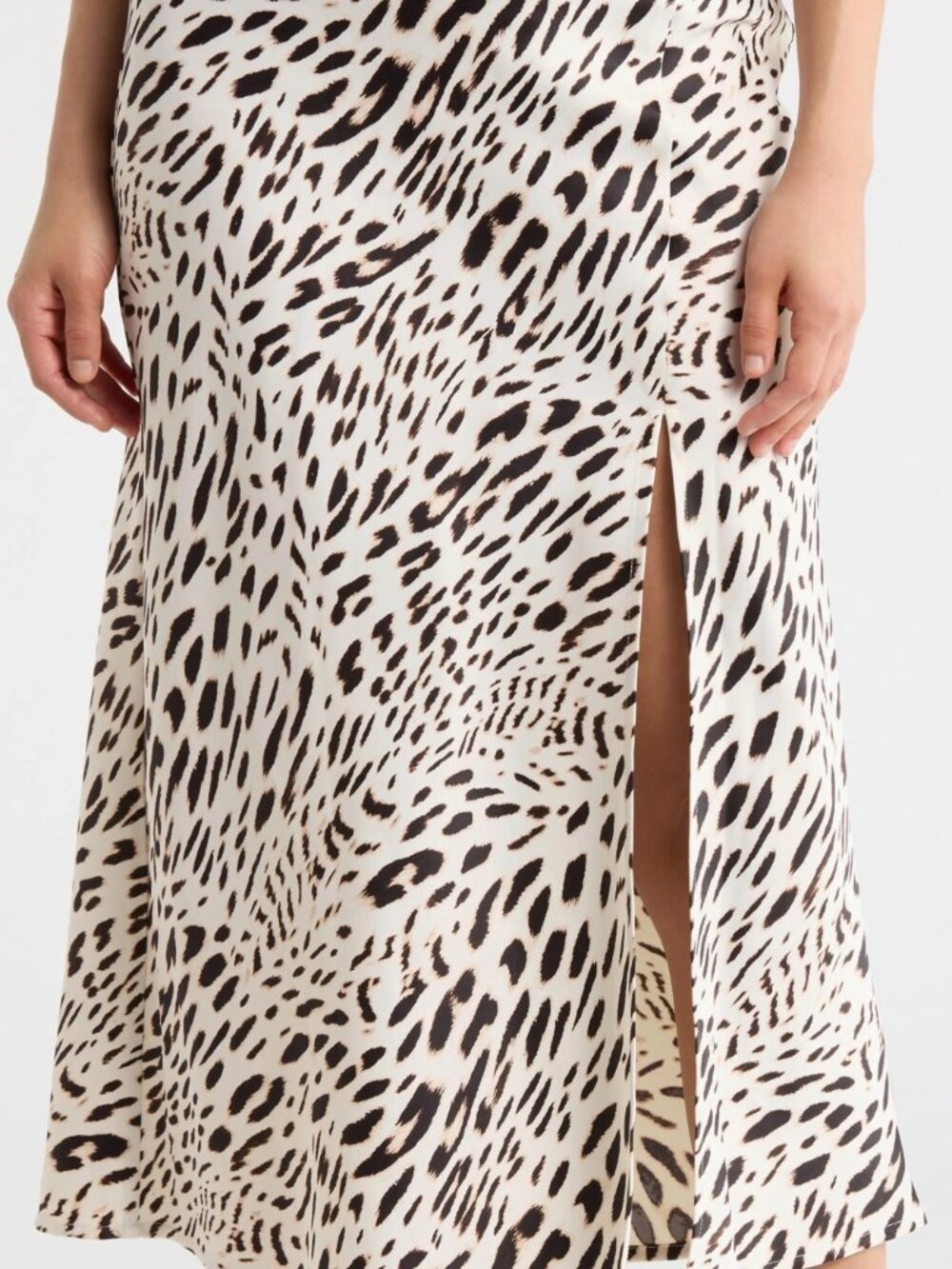 NWOT Sanctuary Leopard Satin Fall Midi Skirt Side Slit Animal Print Trendy XS